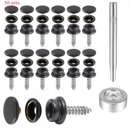 Unbranded 50 sets Fastener Snap Press Stud Cap Buttons With 2 Tools for Marine Boat Canvas - Black, Stainless Steel