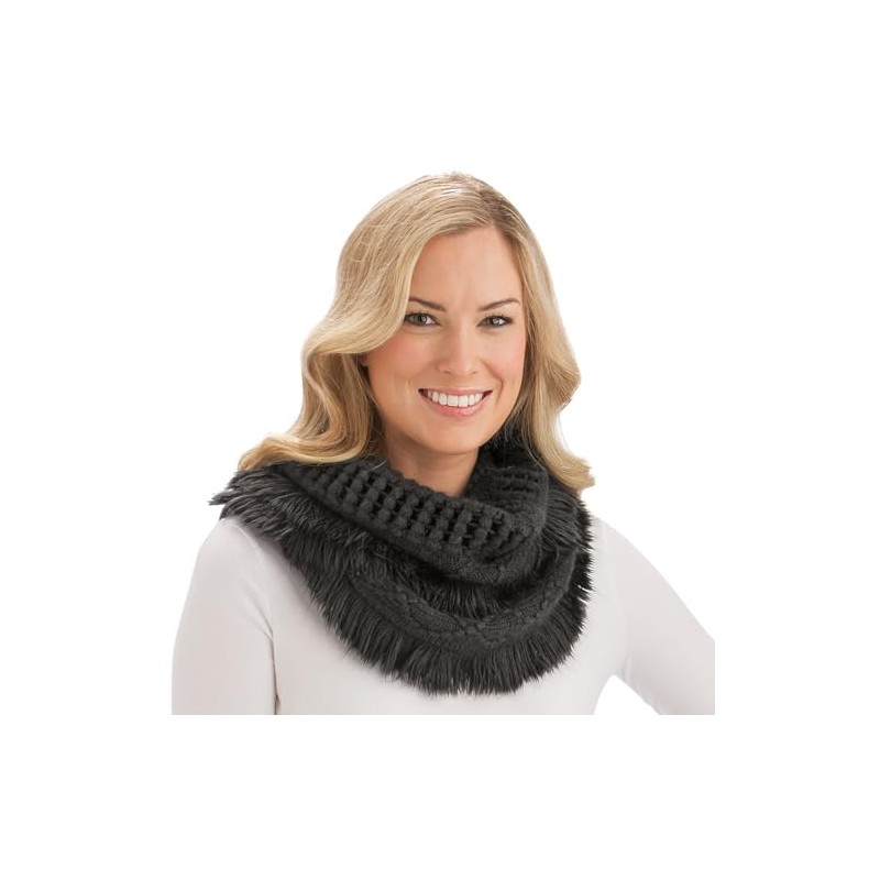 Collections Etc Soft Winter Infinity Fringe Scarf, Black, One-Size