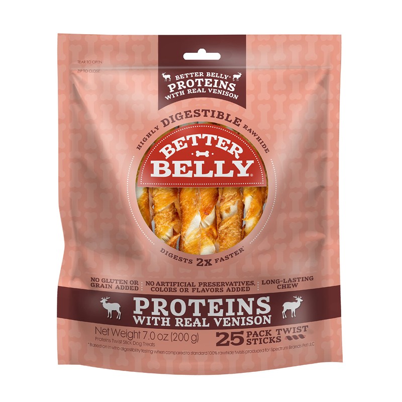 Better Belly Highly Digestible Rawhide Twist Sticks Chews, Treat Your