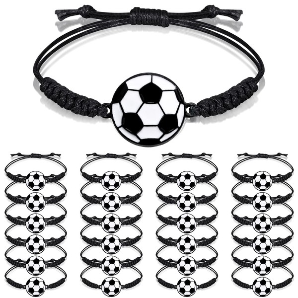 Lorfancy 24Pcs Soccer Bracelets Girls Boys Soccer Party Favors Gifts Adjustable Charm Bracelet Women Men Teens Woven Cord Bracelets Soccer Players (Soccer)