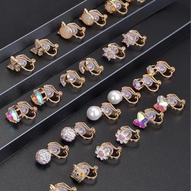 15 Pairs Clip on Stud Earrings Non Pierced Teardrop Round Square Flower Butterfly Heart Star Rainbow Cat Opal Clip on EarringsColor: Gold