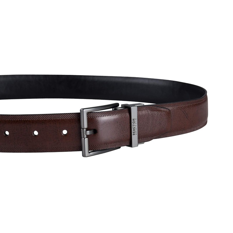 Kenneth Cole REACTION Men's Two-in-one Reversible Belt, Brown/Black Herringbone, Small