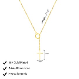 Luxval Cross Necklace for Women Dainty Gold Necklace 14K Gold Plated Lariat Sideway Cross Pendant Necklace Simple Gold Cross Necklaces Drop Y Necklace Trendy Gold Jewelry Gifts for Women
