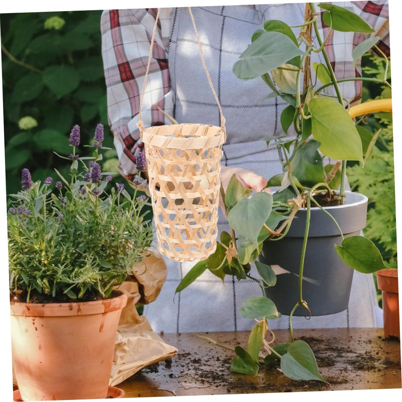 Mipcase 2Pcs Bamboo Woven Hanging Flower Planter Baskets with Burlap