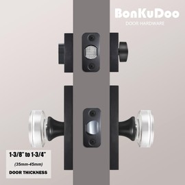 BonKuDoo Glass Crystal Door Knobs with Deadbolt, Single Cylinder Deadbolt Set Crystal Door Knob Set, Matte Black