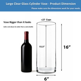 CYS EXCEL Cylinder Clear Glass Vase (H-16" D-6") | Multiple Size Choices Glass Flower Vase Centerpieces | Hurricane Floating Candle Holder Vase