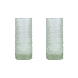 Fortessa Jupiter Hobnail Glass, 11 Ounce Collins/High Ball (Set of 2), Sage Green
