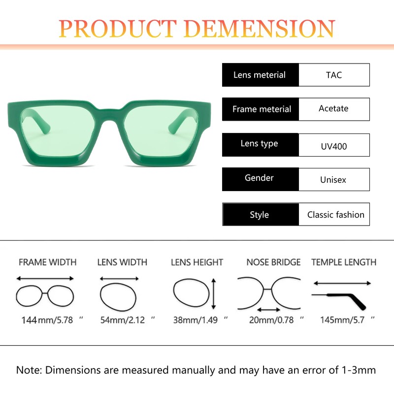 YUELUQU Retro Rectangular Sunglasses Large Square Chunky for Men Women