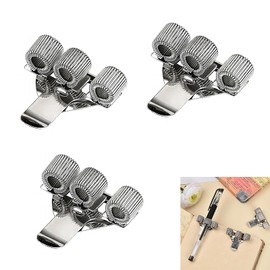 SSHUIKKAI Pack of 3 Pen Loop, Ballpoint Pen Holder, Book Pen Holder, Metal Pen Holder, for All Pen Markers, Pen Holder for Home Office Whiteboard, Silver (Silver Three Holes)