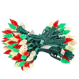 BOHON Red White and Green Christmas Lights Outdoor, Faceted C6 50ft 100 LED String Lights Plug in, Extendable Green Wire Christmas String Lights for Indoor Patio Xmas Tree Decoration UL Certified