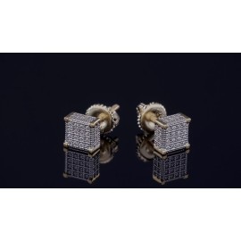 Harlembling Mens Real Solid 925 Silver Iced CZ Hip Hop Earrings Studs Small 1/4" Gold Plated