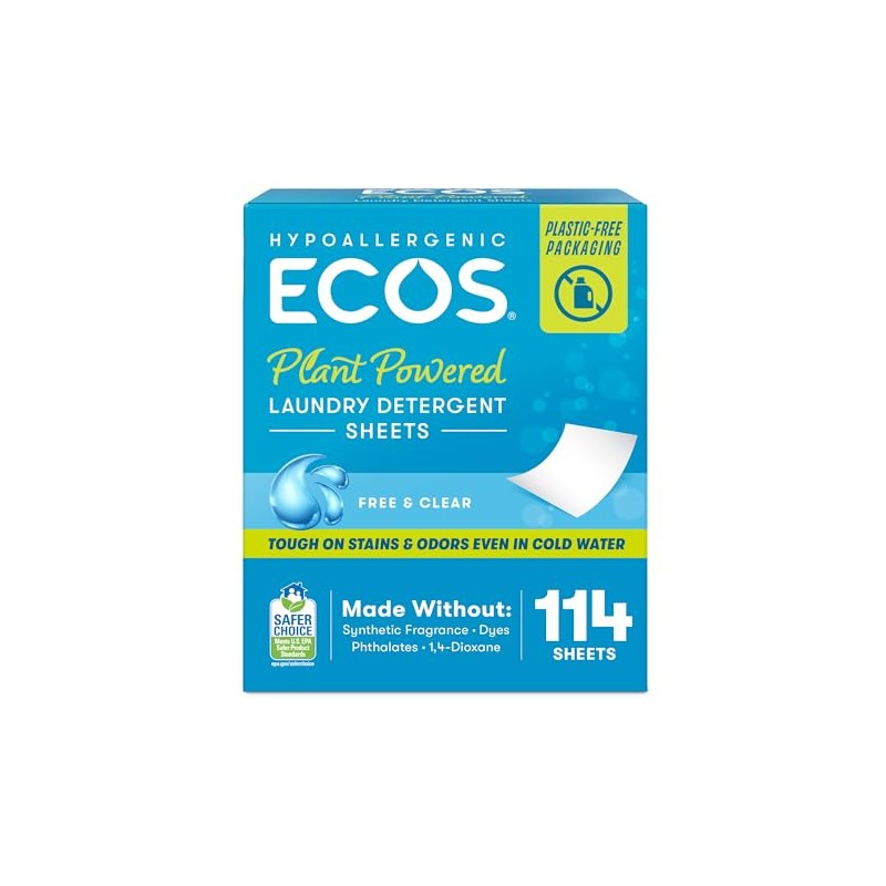 ECOS Laundry Detergent Sheets Vegan, No Plastic Jug, No Mess