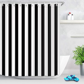 LB Black and White Shower Curtain,Striped Bathroom Curtain,60x72 inch Waterproof Polyester Fabric,Fashion Bath Decor,Ring Hooks Included