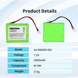 LithoPulse 10-000009-001 for 2gig BATT1X BATT2X BATT1 GC2 2GIG-CNTRL2 2GIG-CP2 GCKIT311 Go Control Panel Security System Alarm Batteries 6MR2600AAY4Z 10-000013-001 7.2V 2600mAh Ni-MH Battery