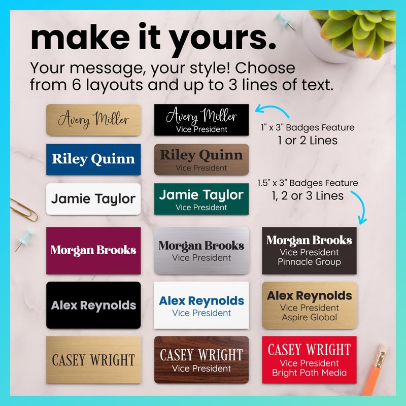 ExcelMark Custom Name Tag - Engraved Name Badge with Pin