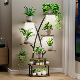 Plant Stand with Grow Lights - 8 Tiered Indoor Plants Stand, 50" Lighted Corner Plant Shelf Metal Tree-Shaped Flower Holder for Indoor Growing,Living Room Patio Corner, Decorative Rack for Living Room