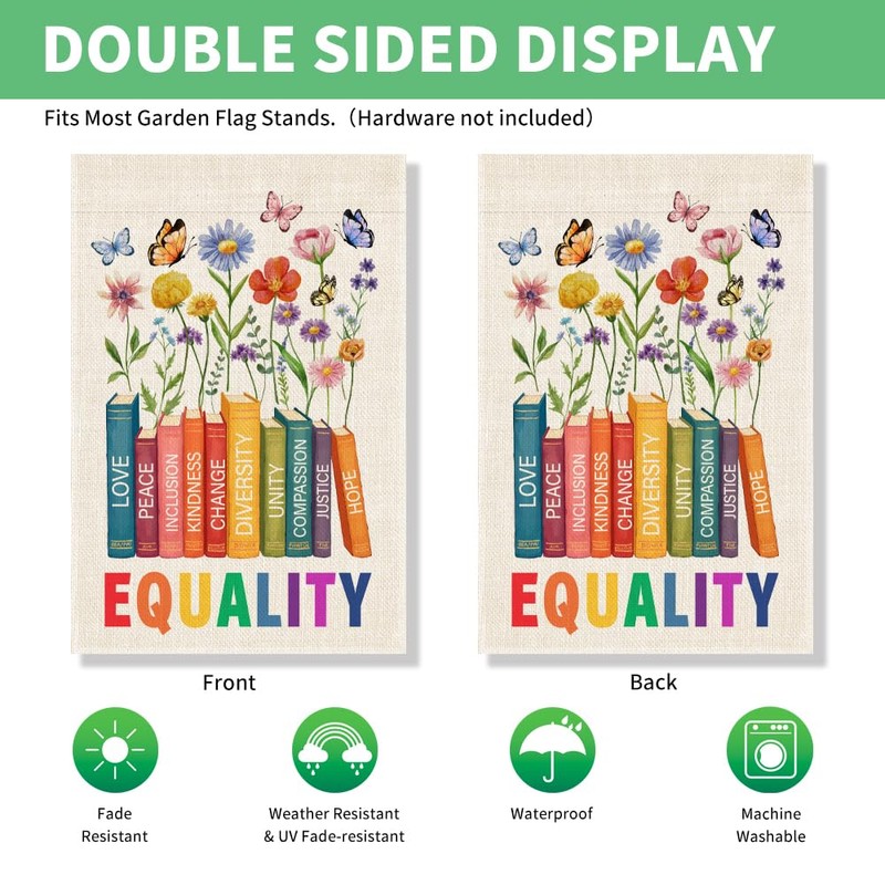 Perfectinsoy Equality Love Kindness Change Unity Hope Compassion Garden Flag,