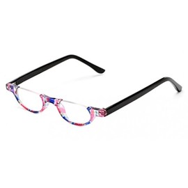 IB The Hunter Colorful Retro Half Under Frame Rimless Round Vintage Reading Glasses +3.00 Pink Blue Stripe (Carrying Case Included)