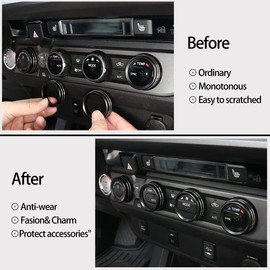 Air Conditioner AUTO Switch CD Button Knob Compatible with 2016 2017 2018 2019 2020 Toyota Tacoma Accessories, Matching Aluminum Alloy for Tacoma Auto Interior Center Console Covers Trims (Black)