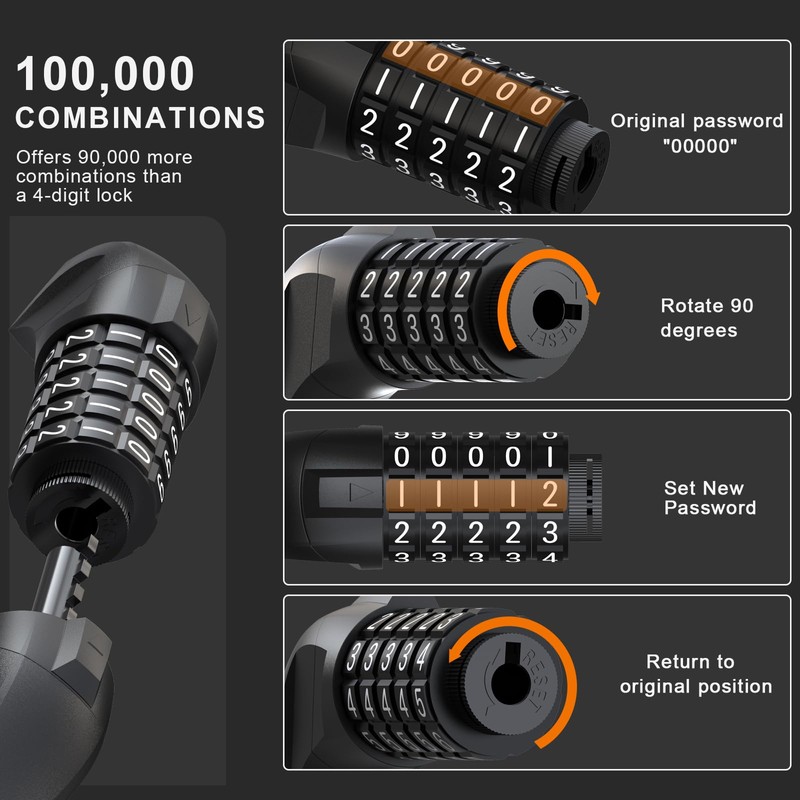 NextSeal Electric Scooter Lock, Bike Lock with 5-Digit Combination, 12MM