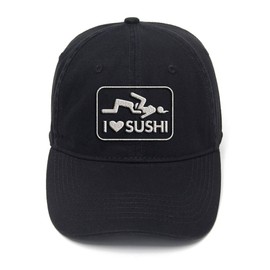 FANNOO Baseball Cap-I Love Sushi Funny Flock Printing Washed Cotton Adjustable Twill Low Profile Plain Unisex Denim Hats