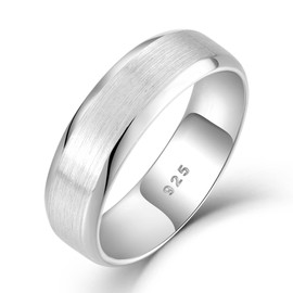 STARCHENIE 6mm Wedding Band Solid 925 Sterling Silver Ring for Men Brushed Matte Finish Beveled Polished Edge Comfort Fit Size 11
