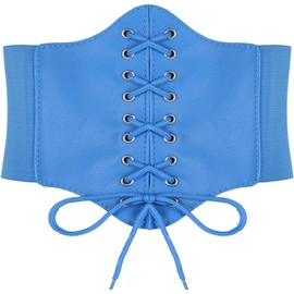 Hoerev - Corsés con cinturón de piel, chaleco de pirata, disfraz de Halloween, cinturón de cintura con cordones, corsés para mujer, Azul con botón, XXL