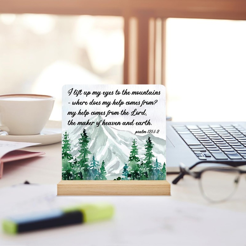 Bible Verse Desk Decor Religious Christian Mountain Matthew 7:25 Acrylic