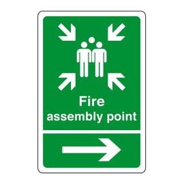 Fire assembly point arrow right sign - safety sign - business signs, carpark safety signs- 3mm Aluminum Dibond for indoor/outdoor usage (300mm x 200mm) 7m Viewing Distance.