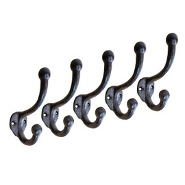 Linton Arts Cast Iron Wall Mount Coat Hooks Set of 5, Heavy Duty Vintage Rustic Decorative Hooks, Weatherproof Antique Black Towel Hat Bag Hanging Hooks for Entryway Bathroom Farmhouse