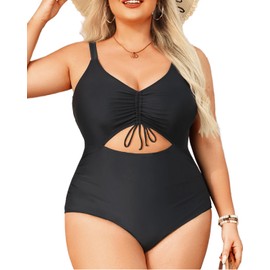 Daci Traje de baño de una pieza con cuello en V y cintura alta para mujer, talla grande, monokini, Negro -, 24 Plus