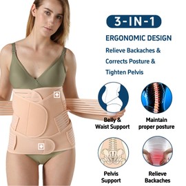 QFE Postpartum Belly Waist Binder For Women Post Partum Wrap Band Essential For Caesarean Recovery Abdominal Surgery Support (Shrimp red, XL)