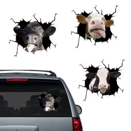3 Pcs Cow Car Stickers Crack Animal Car Decals Funny Cow Window Clings Waterproof Static Sticker Farm Glass Truck Art Van Auto Decoration