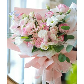 WRAPAHOLIC Premium Polka Dot Printed Flower Wrapping Paper 20 Sheets - Waterproof Floral Bouquet Packing Paper - For Wedding, Birthday DIY Craft etc. - 22.5 x 22.5 Inch - Pink