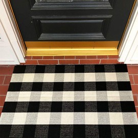 Buffalo Check Rug 27.6'' × 43.3‘’ Cotton Hand-Woven Outdoor Rugs for Porch Farmhouse Layered Door Mats Front Porch Décor
