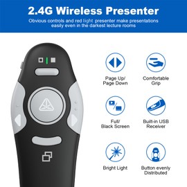 QUI Presentation Clicker Wireless Presenter Remote Clicker for PowerPoint Presentation Remote, PowerPoint Slide Advancer for Mac/Windows/Linux, Google Slide/PPT/Keynote, USB A&C, Black