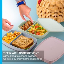 Bento Lunch Box for Kids and Adults – 3-Pcs Large Snack Containers – Leakproof Food Storage Containers for Lunch, Snacks, Sandwich – 2-Compartment Divided Lunch Boxes – BPA-Free, Dishwasher-Safe