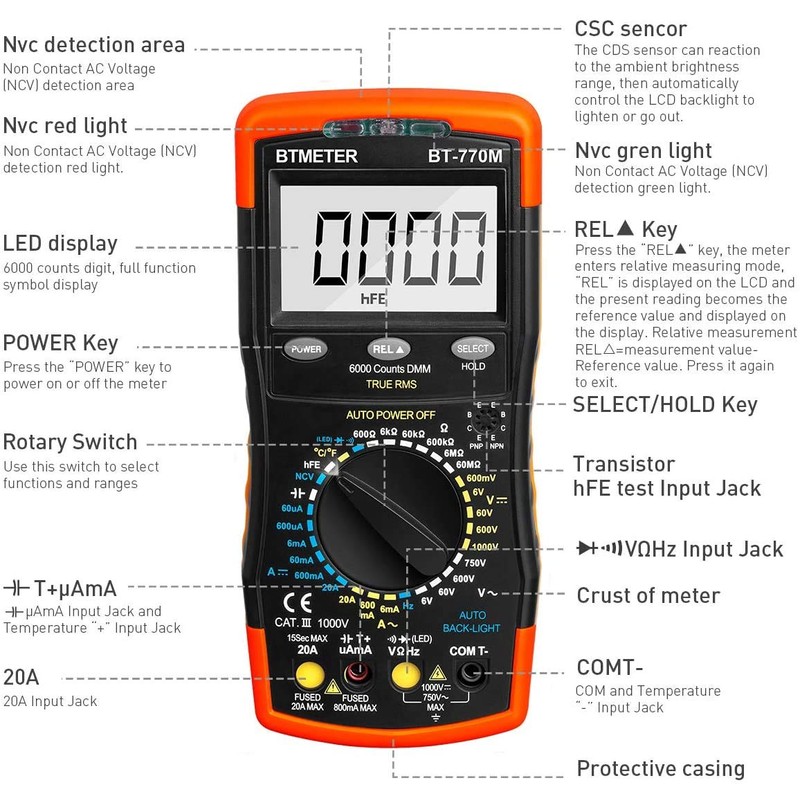 BTMETER BT-770M Auto Manual Ranging Optional True RMS Multimeter Tester