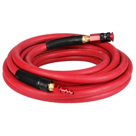 Keepro Rubber Air Hose, Durable Air Compressor Hose 3/8 Inch ID By 25 Feet Long with Swivel Universal Aluminium Quick Coupler and Plug, 300 PSI Maximum Pressure, Red