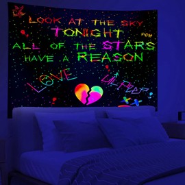 PSYHILAR Blacklight Lil Peep Tapestry, Black Light Posters for Adults, Look At the Sky Tonight Rapper Wall UV Tapestry for Bedroom (90 x 70 Inches)