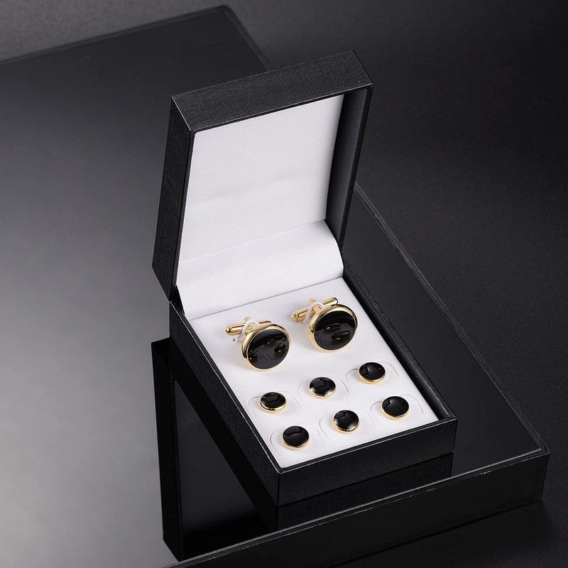UJOY Cufflinks and Studs Set Blanks Round 4 Colors Shirt