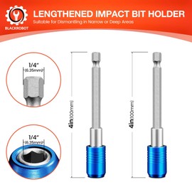 BLACKROBOT 2-Piece Magnetic Quick Change Impact Bit Holder, 4-Inch Long Drill Bit Extension for 1/4" Hex Drives, Ideal for Screwdriver Bits, Nuts, Drills and Socket Driver Adapters