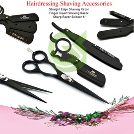 Medentra Black Steel Shaving Razor Straight 6'' Hair Cutting Scissors Barber Razor Ring/H