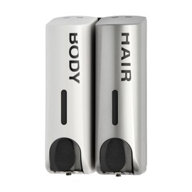 Draco Duo Wall Mounted Shampoo Soap Shower Dispensers with 2x350ml Refillable Bottles,White/Silver