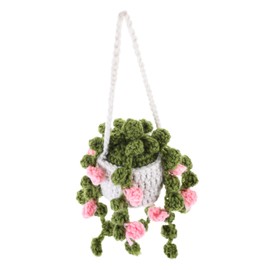 FELTECHELECTR Crochet Hanging Basket Ornament for Car Interior Decoration Stylish Car Pendant with Flower and Plant Design for Home Office and Dorm Use