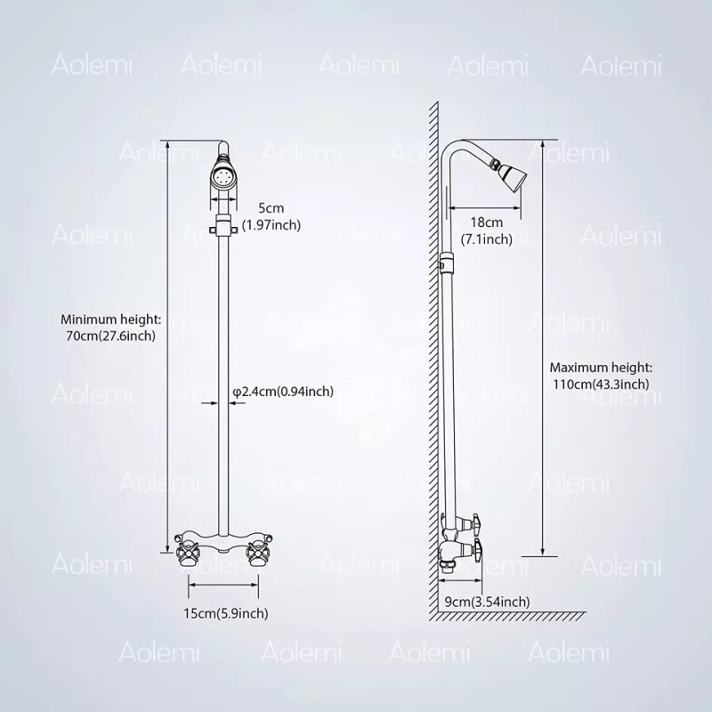 Aolemi Outdoor Shower Kit Wall Mount Adjustable Polished Chrome Exposed