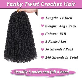 Samtress Yanky Twist Häkelhaar, vorgeschlungenes Häkelhaar, Mini-Twists, natürliches Schwarz, Frühlingsdrehungen, synthetisches Passion-Twist-Häkelhaar mit Locken, 35,6 cm, 8 Packungen (#1B)