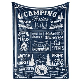 Camping Gifts for Women Men Lovers Throw Blanket, Happy Campers Decor Outdoor, RV Campsite Travel Hiking - Camping Rules, 50" x 65"