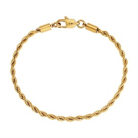 Rope Bracelet Unisex 3mm - Color: Gold, Size: Regular: 7"