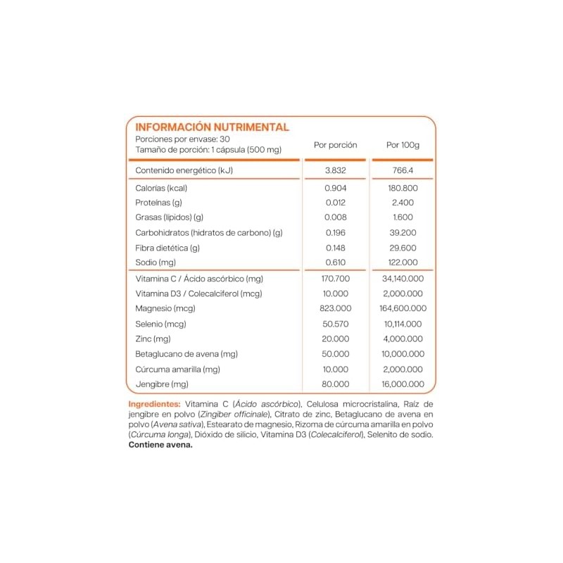 Punic 30 cápsulas de Vitamina C Vitamina D3 Jengibre Curcuma